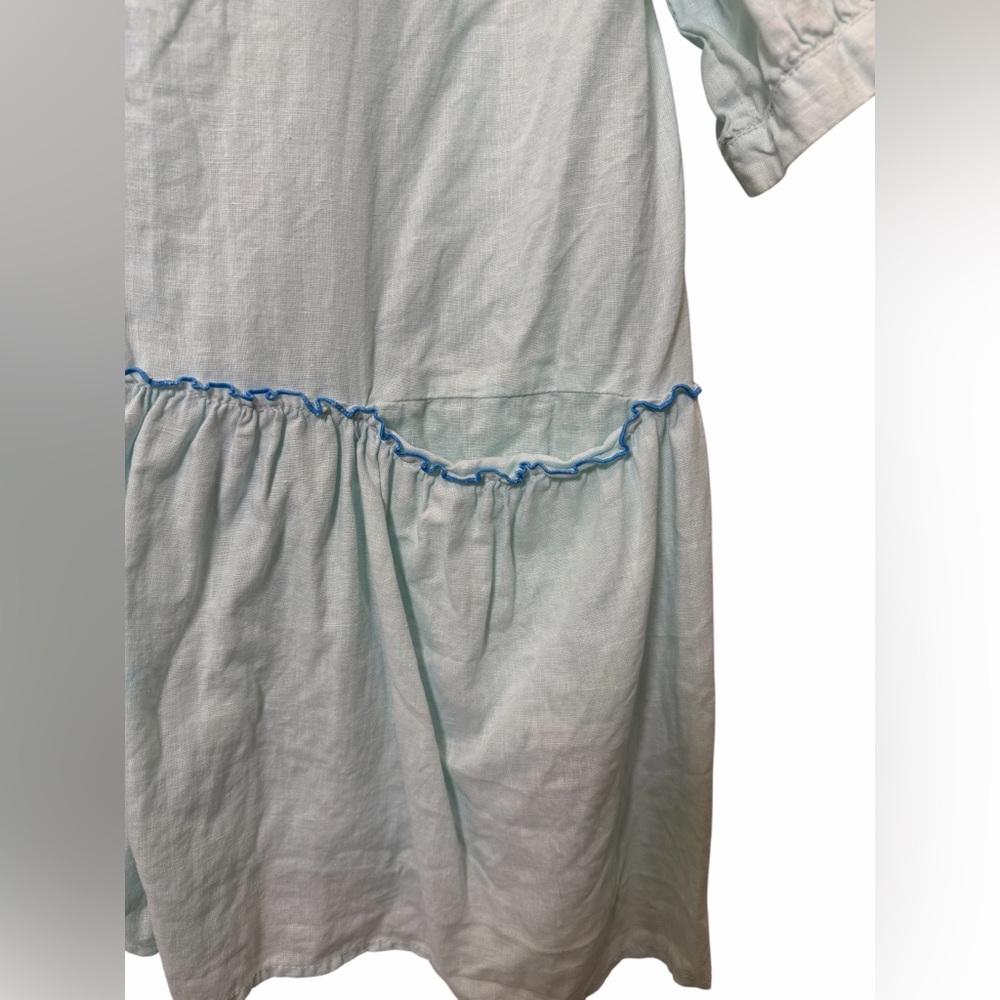 LA BLEND Bali Vintage 100% Linen Light Blue Ruffle Tunic Dress XL Coastal Boho - Picture 8 of 14